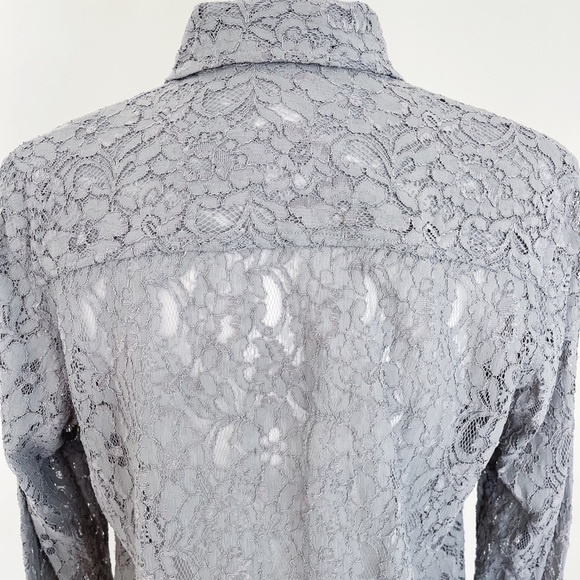 Hinge Gray Lace Jean Jacket Style with Crystal Buttons - Picture 5 of 16
